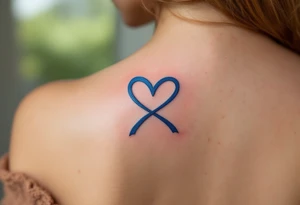 A navy blue infinity figure embracing a glowing coral pink heart at the top. tattoo idea