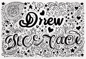 Hearts and stars the name "Drew" tattoo idea