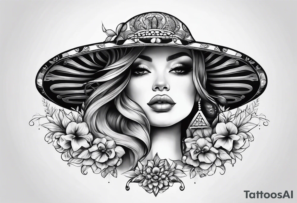 Female with mushroom hat namaste tattoo idea