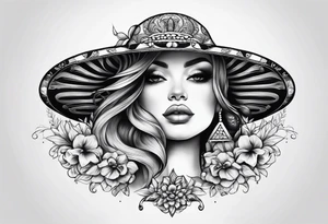 Female with mushroom hat namaste tattoo idea