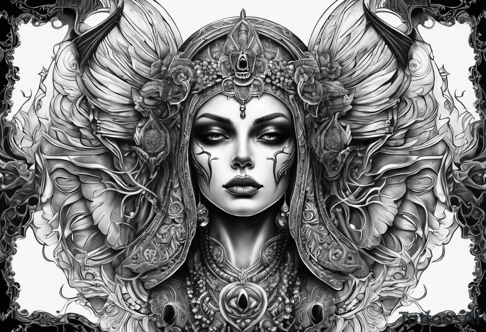 Mujer demonio calavera tattoo idea