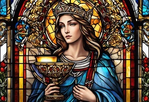 holy saint woman with halo stained glass holding a chalice with artillery tattoo idea