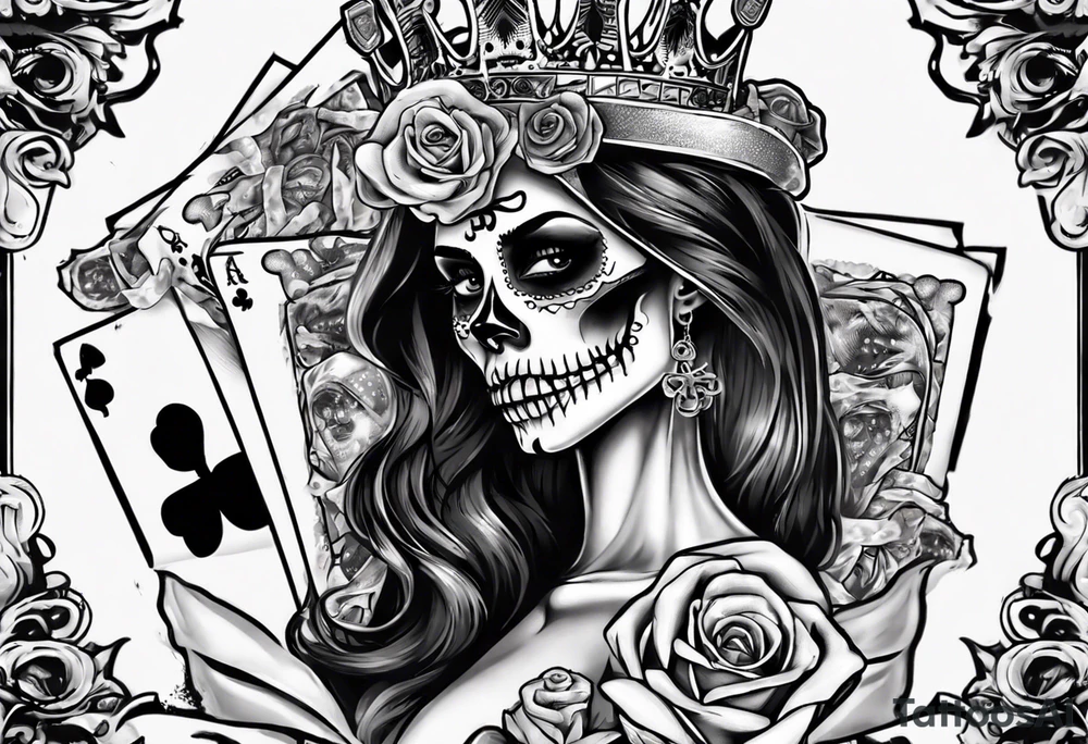 santa la muerta with money and crown
on the card tattoo idea