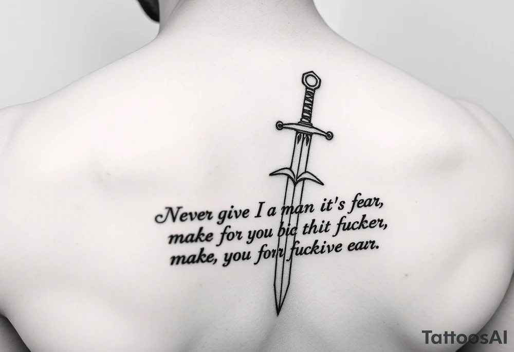 Using the abuse survivor mental health sword and the quote “Never give a man your fear, make the fucker earn it” tattoo idea