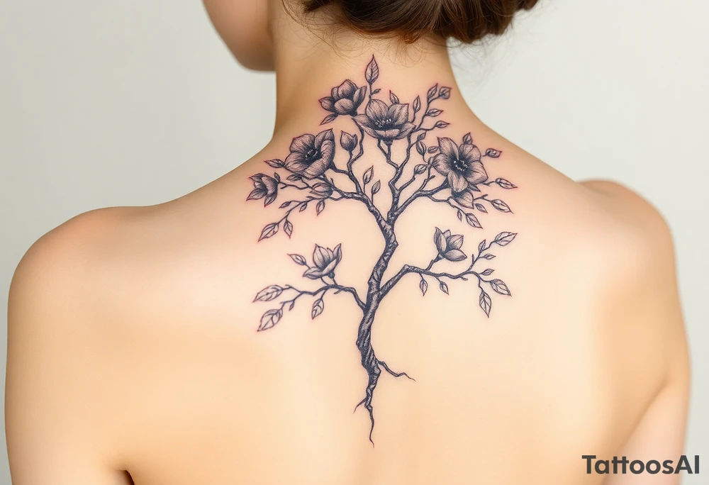Powerful flower tree with cloud over it on arm tattoo idea