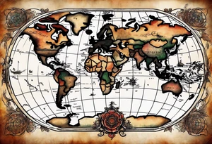 a old world map for the back of a forearm tattoo idea