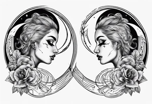 crescent moon with womans face masculine tattoo tattoo idea
