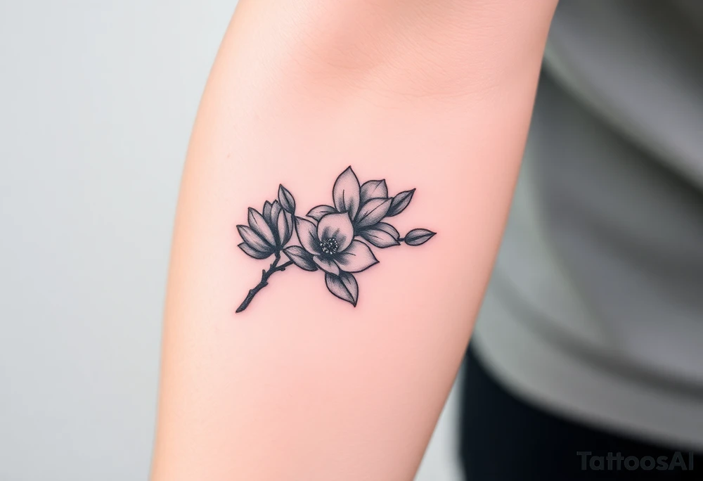Branch with few magnolia flowers, in different blossom stages tattoo idea