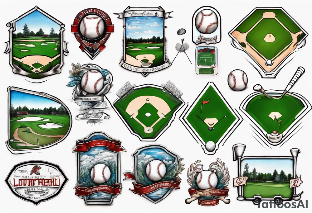 baseball diamond and golf course blueprint tattoo idea