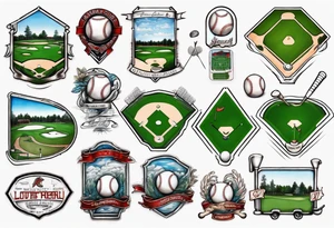 baseball diamond and golf course blueprint tattoo idea