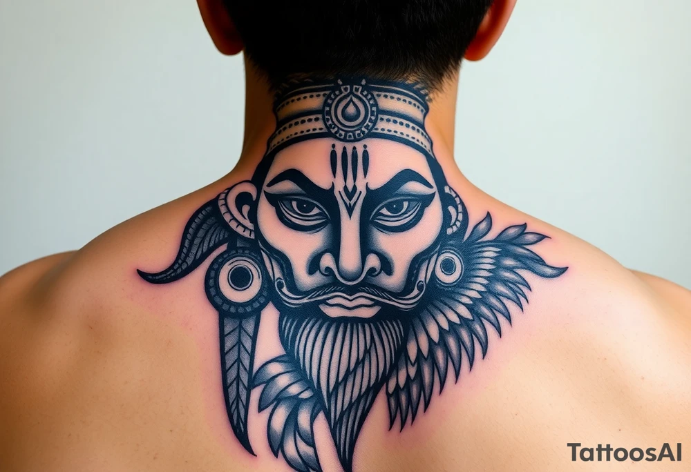 lord murugan colorful face tattoo with peacock tattoo idea