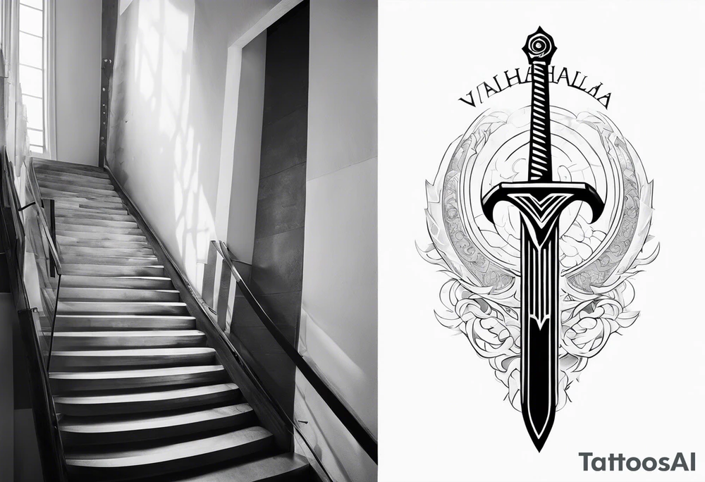 Valhalla sword fog stairs tattoo idea