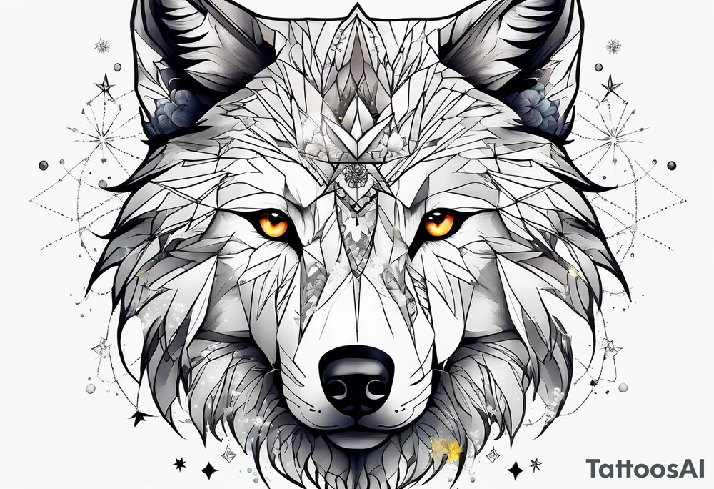 Constellation, animal wolf snow , géométric , flower tattoo idea