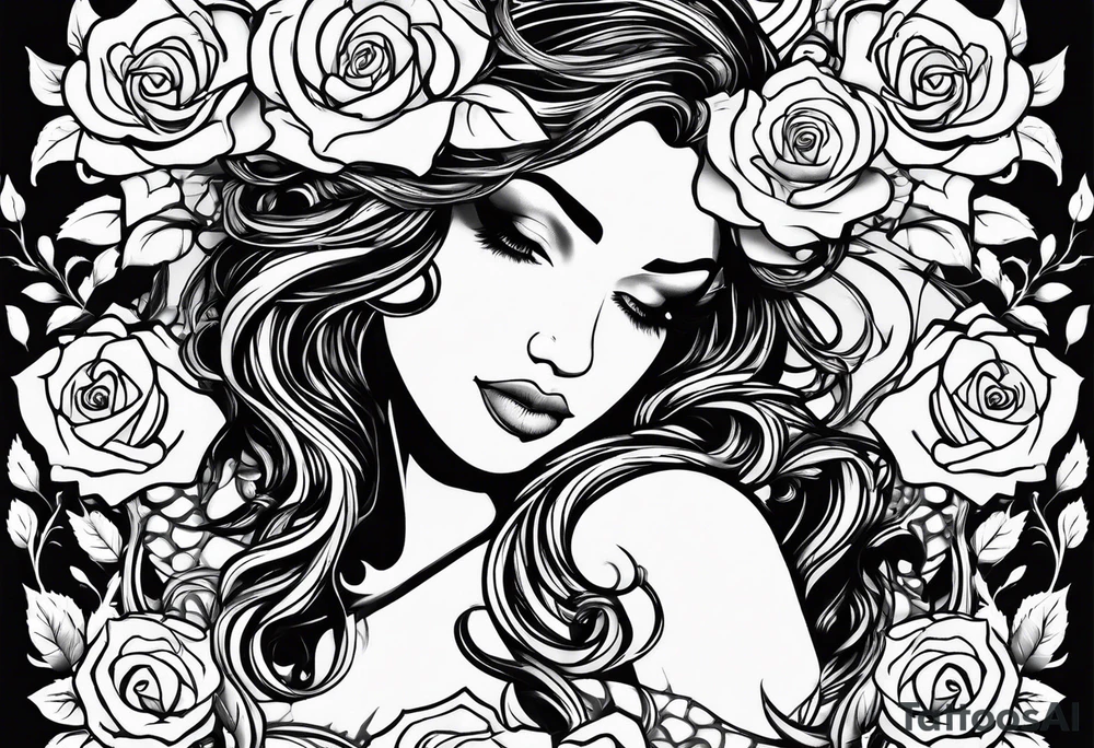 angel, roses, name MARTINA tattoo idea
