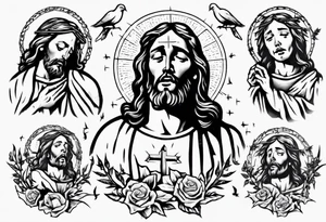Jesus with thorns looking up and crying, doves, lambs, blood tattoo idea