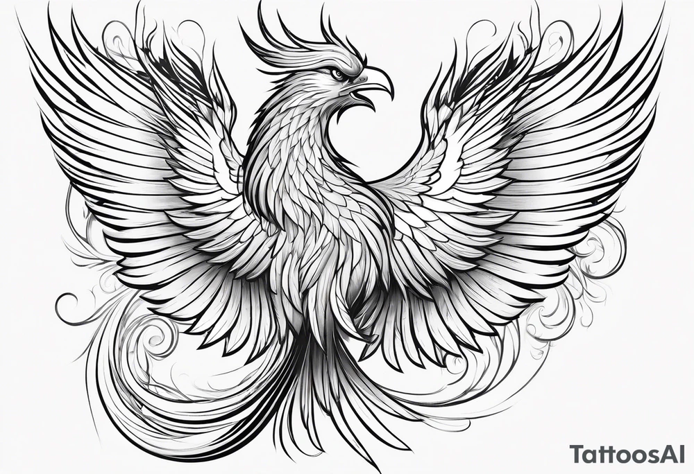 lite thin lines flowing phoenix with gold and white on tail for male tattoo idea