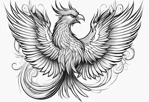 lite thin lines flowing phoenix with gold and white on tail for male tattoo idea
