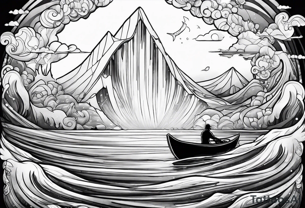 ice berg floating with a diver swimming below it tattoo idea