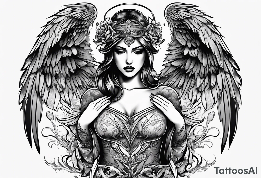 Sexy angel woman broken wings tattoo idea
