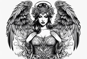 Sexy angel woman broken wings tattoo idea