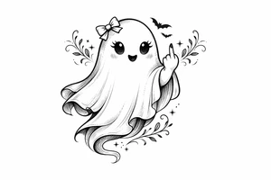 Spooky girly cute ghost giving middle finger flash tattoo idea