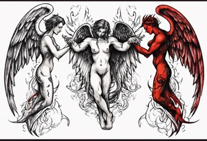 Angel and devil holding each other tattoo idea