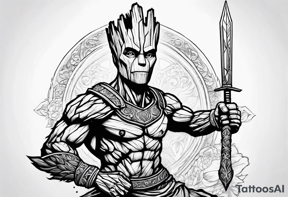 Groot greek warrior with sword tattoo idea