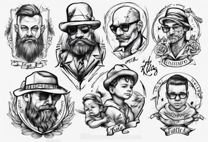 Father and kids tattoo with names of kids tattoo idea