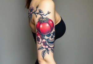 Pomegranate and skulls with female samurai tattoo idea
