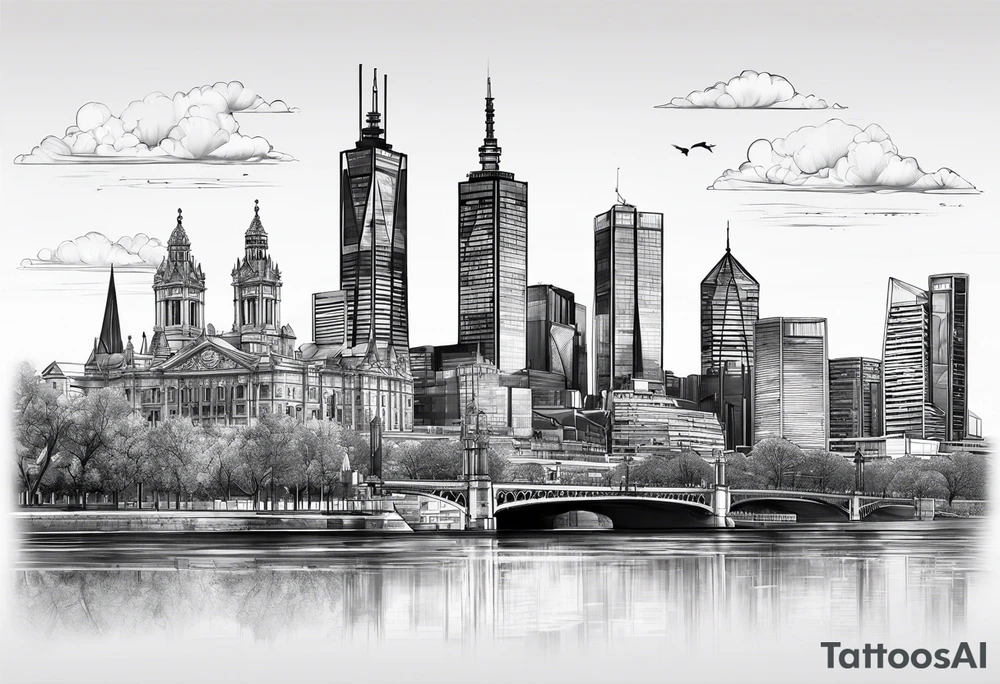 Melbourne Skyline with london skyline reflection tattoo idea
