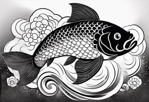Koi carp, Japanese style clouds, black color, on the shoulder tattoo idea