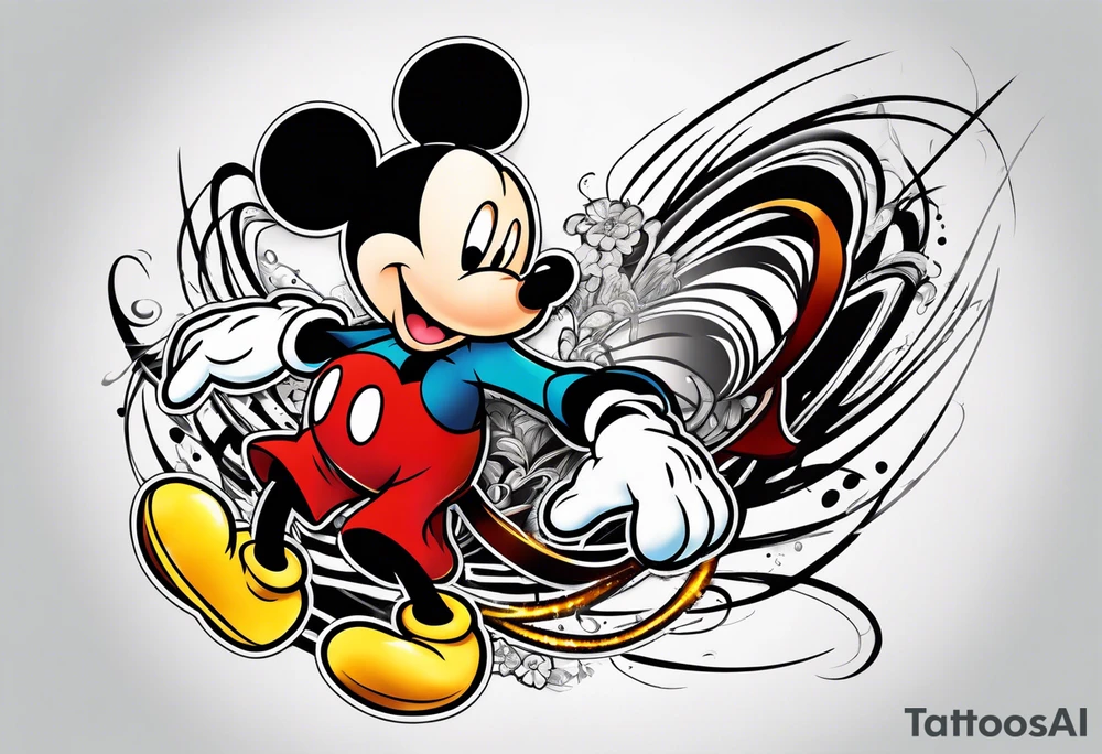 mickey mouse fighting tattoo idea