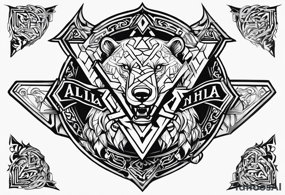 Sword shield dragon Valhalla valknut bear tattoo idea