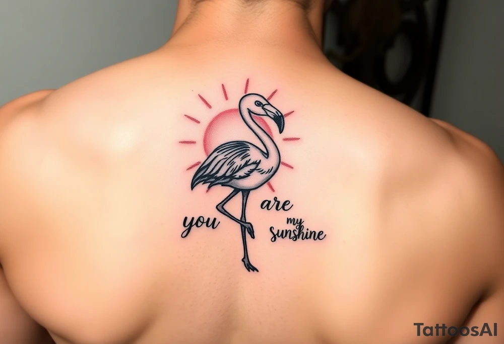 Cute Flamingo with a sun and the saying you are my sunshine with colors tattoo idea