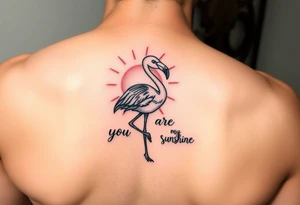 Cute Flamingo with a sun and the saying you are my sunshine with colors tattoo idea