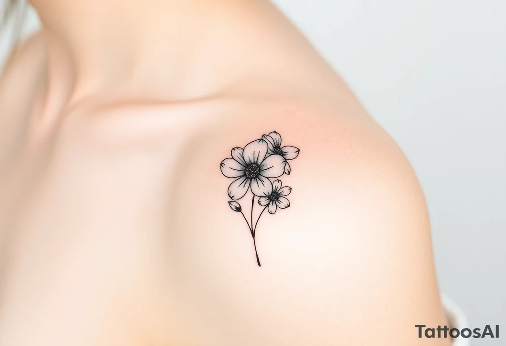 Small Cosmos narcissus chrysanthemum fine line bouquet tattoo idea