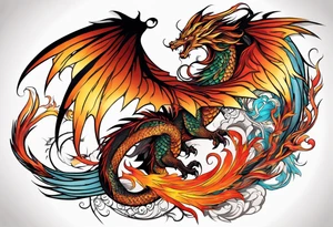 majestic  dragon and phoenix  in harmony and balance tattoo tattoo idea
