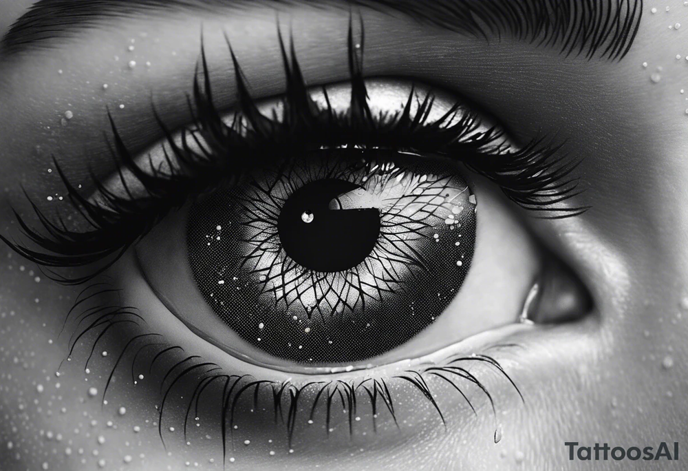 Realistic eye crying tears of tragedy death and betrayal tattoo idea
