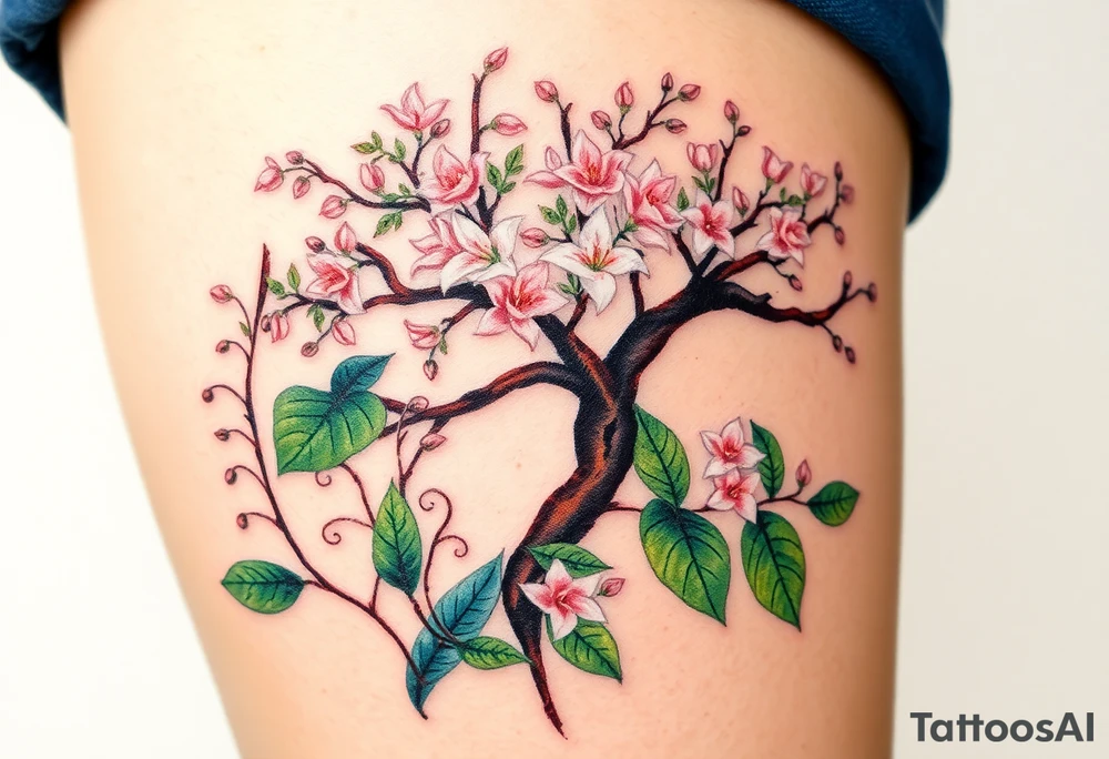 Lilly of the vally plants underneath a blooming hawthorn tree tattoo idea