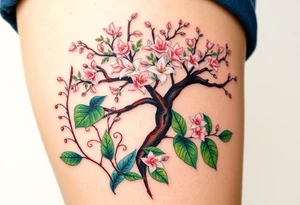 Lilly of the vally plants underneath a blooming hawthorn tree tattoo idea