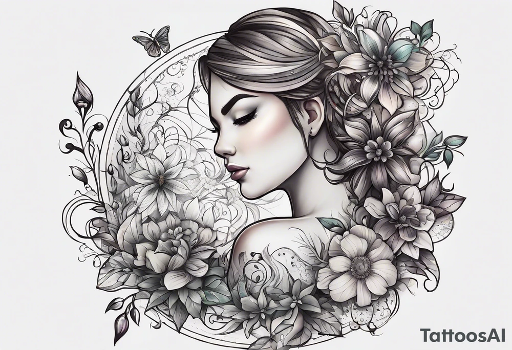 Microbiology, chemistry, biology, science tattoo for a woman’s back and side with flowers. tattoo idea