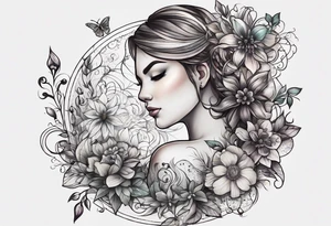 Microbiology, chemistry, biology, science tattoo for a woman’s back and side with flowers. tattoo idea