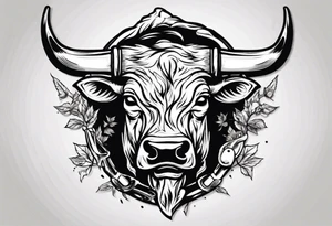 A design that includes a bull head trees and a hockey stick tattoo idea