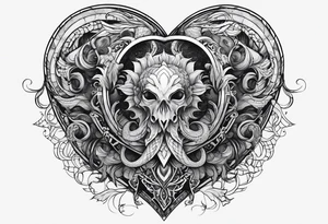 Lovecraftian creature protecting heart. Long tattoo for sleeve. Vertical. tattoo idea
