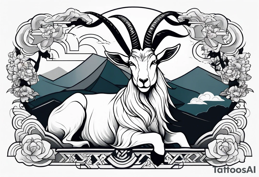 full body goat with clouds in japanese style tattoo idea