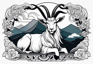 full body goat with clouds in japanese style tattoo idea