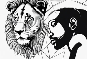 Moitie Visage lion avec son bebe avec trait super fin tattoo idea