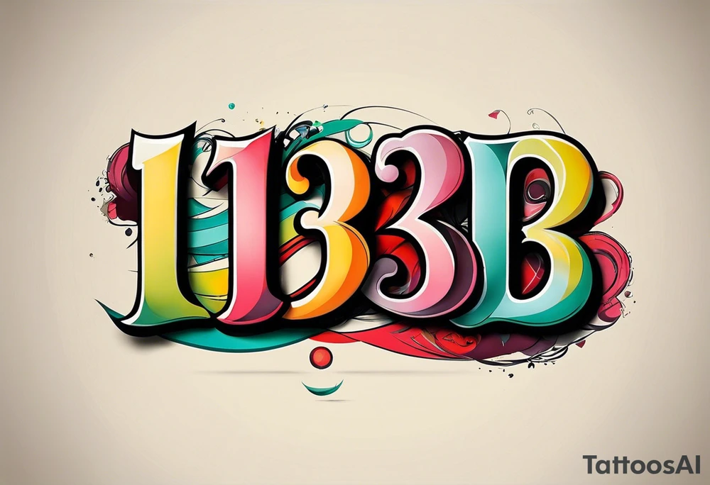 I would like a tattoo - number '13' in a colorful old school style. The tattoo should be approximately 7-8 centimeters in size. It symbolizes the date my daughter was born. Please make it bold and vibrant, with classic old school elements like shading, outlines, and maybe some subtle details that hint at a lucky or meaningful number. tattoo idea