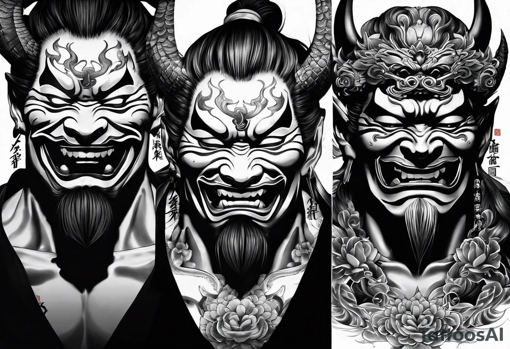 The Japanese say you have three faces. The first face, you show to the world. The second face, you show to your close friends and your family. The third face, you never show anyone.

japanese demon tattoo idea