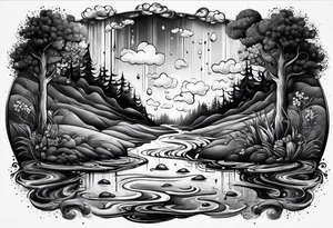 rain puddle under feet tattoo idea